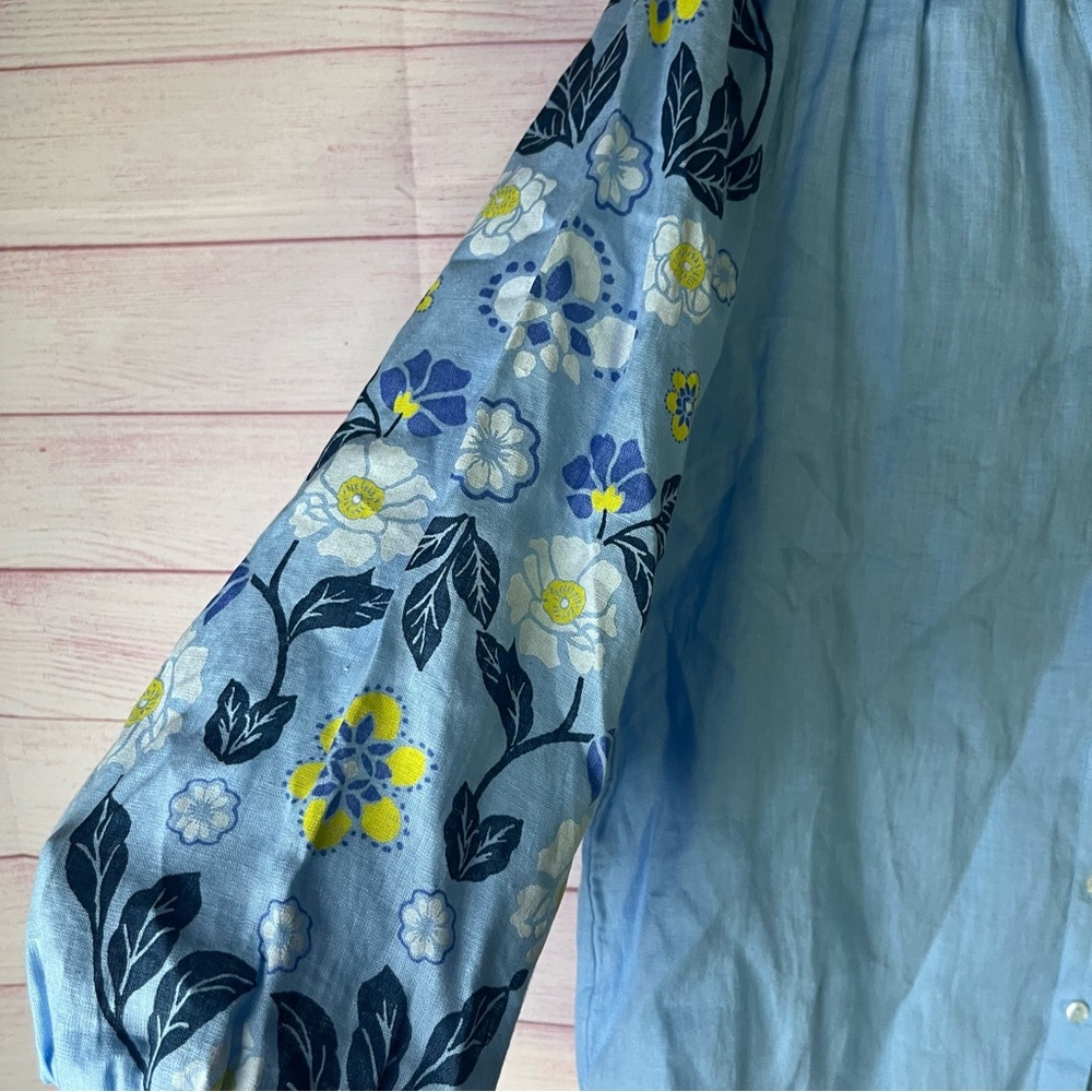 Charter‎ Club 100% Linen Floral Sleeves Button Front Top Size Medium - Picture 5 of 6